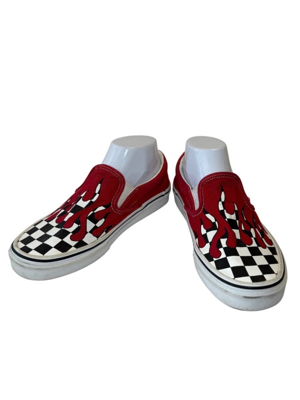 Vans Slip On Red Black White Checkerboard Flame Skate Shoes Men's Size 7